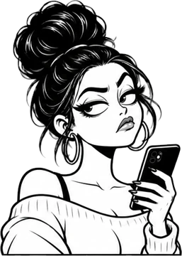 Woman giving side-eye over her phone